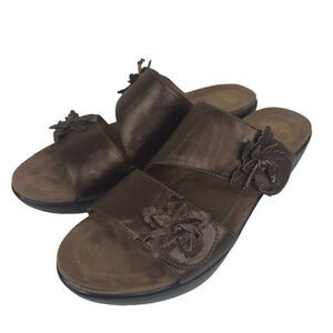 Dansko Donna Brown Leather Floral Slide Sandals Womens EU 39 US 8